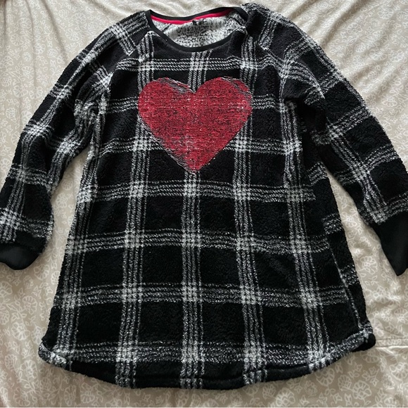 Jaclyn Intimates Heart Sequins Logo Fleece Sweater Pajamas Dress - Picture 1 of 3